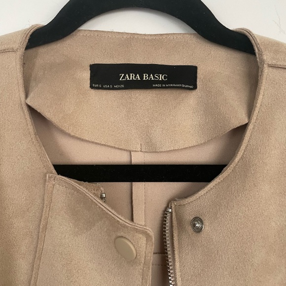 Zara tan suede collarless moto jacket - Picture 2 of 2